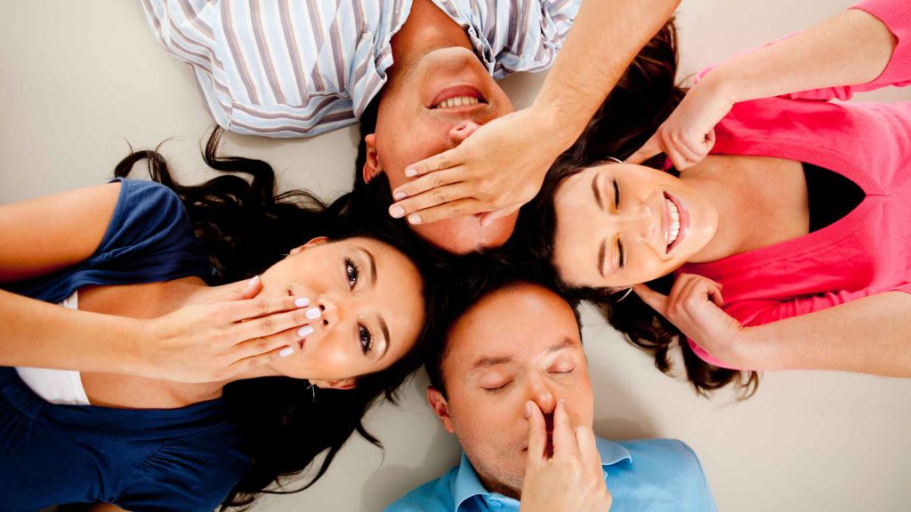 Friends demonstrating the 5 senses. Use the 5 senses to cope with holiday family stress and political overwhelm now. Get extra help from the best therapists in New Jersey here.
